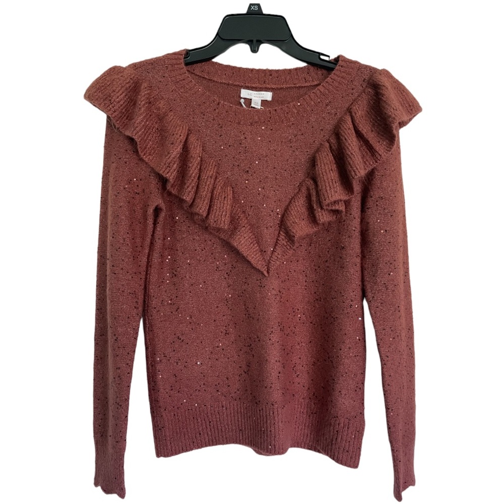 NWT LC Lauren Conrad Size XS Ruffle Shoulder Sparkle Sweater - Picture 3 of 6